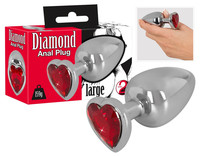 Popsi szex, anál szex - Dildó, vibrátor, butt-plug: Diamond - 159g-os alumínium anál dildó (ezüst-piros) termék fotó, kép