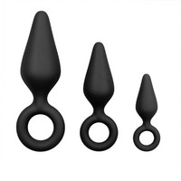 Popsi szex, anál szex - Dildó, vibrátor, butt-plug: Easytoys - anál dildó fogógyűrűvel szett - 3 db (fekete) termék fotó, kép