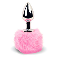 Popsi szex, anál szex - Dildó, vibrátor, butt-plug: FEELZTOYS Bunny Tails - fém anál dildó nyuszifarokkal (ezüst-pink) termék fotó, kép