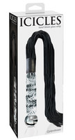 Vibrátor, dildó, műpénisz - Dildók (nem rezgő): Icicles No. 38 - bőr korbácsos, hullámos üveg dildó (áttetsző-fekete) termék fotó, kép