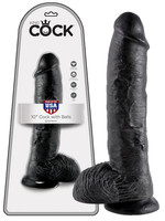 Vibrátor, dildó, műpénisz - Dildók (nem rezgő): King Cock 10 herés dildó (25,4 cm) - fekete termék fotó, kép