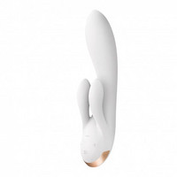 Vibrátor, dildó, műpénisz - Vagina és klitorisz vibrátor: Satisfyer Double Flex - okos, dupla nyuszis vibrátor (fehér) termék fotó, kép