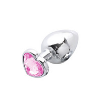 Popsi szex, anál szex - Dildó, vibrátor, butt-plug: Sunfo - fém anál dildó szív alakú kővel (ezüst-pink) termék fotó, kép