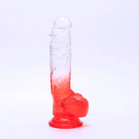 Vibrátor, dildó, műpénisz - Dildók (nem rezgő): Sunfo - tapadótalpas, élethű herés dildó - 21 cm (áttetsző-piros) termék fotó, kép