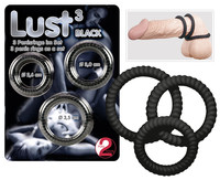 Férfi kellékek - Péniszgyűrű, heregyűrű: Lust gyűrűtrió - fekete termék fotó, kép