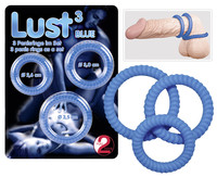 Férfi kellékek - Péniszgyűrű, heregyűrű: Lust gyűrűtrió - kék termék fotó, kép