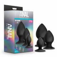 Popsi szex, anál szex - Dildó, vibrátor, butt-plug: Anal Adventures Platinum Stout - anál dildó szett - 3 db (fekete) termék fotó, kép
