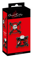 Ajándéktárgyak - Ékszer, test ékszer: Bad Kitty - csavaros mellbimbó ékszer (strasszköves) - fekete termék fotó, kép