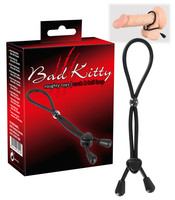 Férfi kellékek - Péniszgyűrű, heregyűrű: Bad Kitty - szilikon here- és péniszpánt (fekete) termék fotó, kép