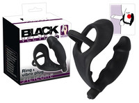 Popsi szex, anál szex - Dildó, vibrátor, butt-plug: Black Velvet - péniszes análvibrátor pénisz- és heregyűrűvel (fekete) termék fotó, kép