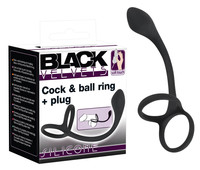 Popsi szex, anál szex - Dildó, vibrátor, butt-plug: Black Velvet - vékony análdildó pénisz- és heregyűrűvel (fekete) termék fotó, kép