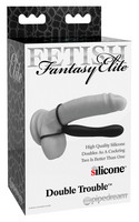 Férfi kellékek - Péniszgyűrű, heregyűrű: Fetish Double Trouble - here- és péniszgyűrű anál dildóval (fekete) termék fotó, kép