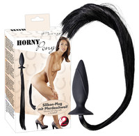 Popsi szex, anál szex - Dildó, vibrátor, butt-plug: HORNY Pony - análkúp lófarokkal (fekete) termék fotó, kép