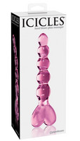 Vibrátor, dildó, műpénisz - Dildók (nem rezgő): Icicles No. 43 - gyöngyös, szíves üveg dildó (pink) termék fotó, kép