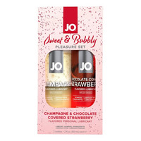 Előjáték, kellékek - Síkosító, masszázs olaj: JO System Sweet & Bubble - ízes síkosító szett - pezsgő-csokis eper (2 db) termék fotó, kép
