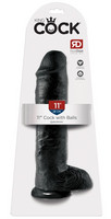 Vibrátor, dildó, műpénisz - Dildók (nem rezgő): King Cock 11 - nagy tapadótalpas, herés dildó (28 cm) - fekete termék fotó, kép