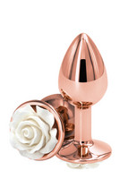 Popsi szex, anál szex - Dildó, vibrátor, butt-plug: Rear Assets Rose - fehér rózsás kis anál dildó (rózsaarany) termék fotó, kép