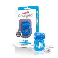 Férfi kellékek - Péniszgyűrű, heregyűrű: Screaming Charged BigO - akkus, csillagos péniszgyűrű (kék) termék fotó, kép