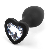 Popsi szex, anál szex - Dildó, vibrátor, butt-plug: Sunfo - szilikon anál dildó szív alakú kővel (fekete-fehér) termék fotó, kép