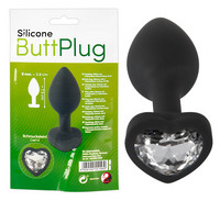 Popsi szex, anál szex - Dildó, vibrátor, butt-plug: You2Toys Silicone Butt Plug - fehér köves, szíves anál dildó (fekete) termék fotó, kép