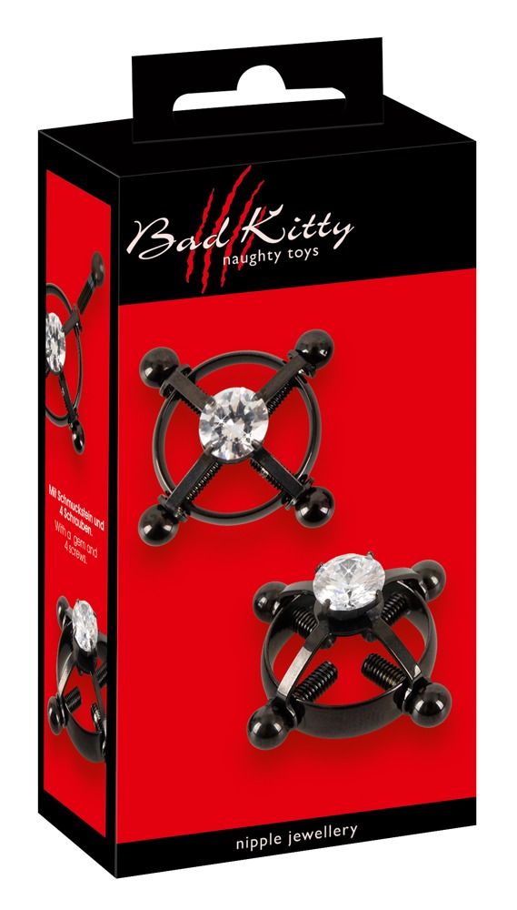 Bad Kitty - csavaros mellbimbó ékszer (strasszköves) - fekete Ékszer, test ékszer kép